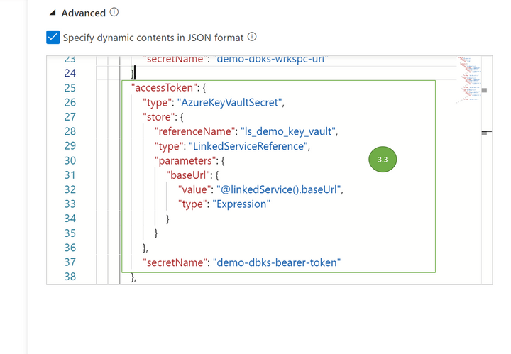 Json key vault access token reference