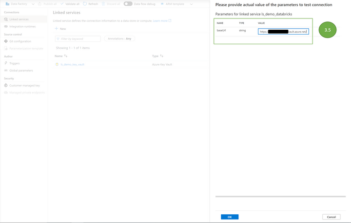 Json key vault url value during connection test