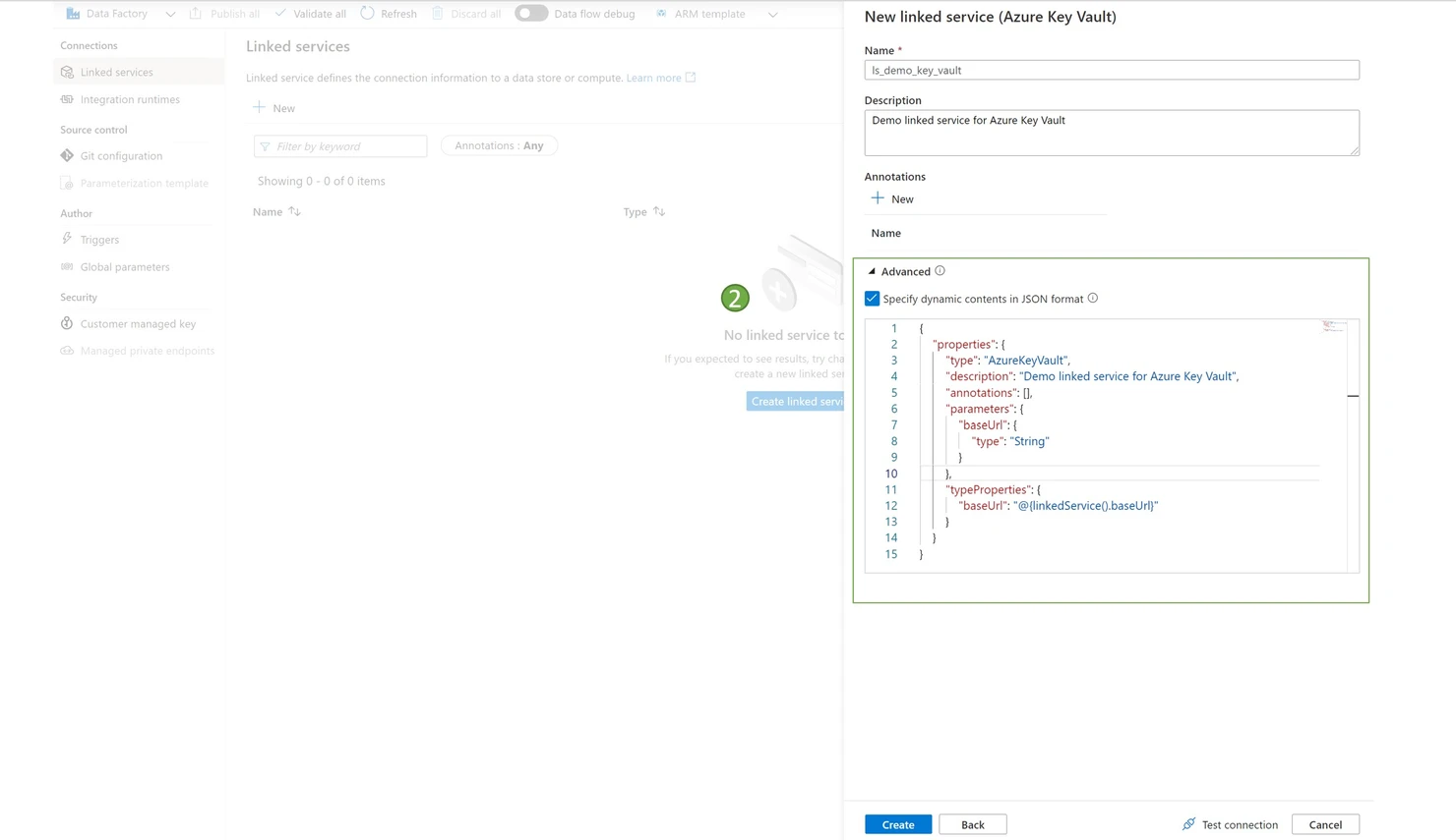 Specify dynamic contents in JSON format option
