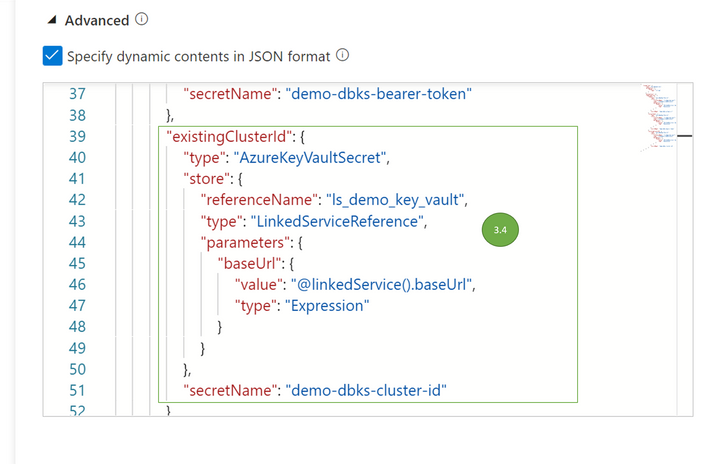 Json key vault cluster id reference